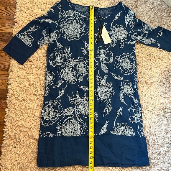 NWT Luca Vanucci Blue with white printed flowers Linen tunic style dress XL - Picture 7 of 7
